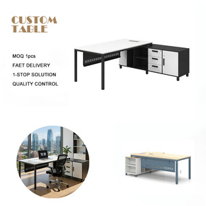 <span class=keywords><strong>Escritorio</strong></span> Ejecutivo Moderno en Forma de <span class=keywords><strong>L</strong></span> con Superficie Blanca y Estructura Metálica Negra con Gabinete de Almacenamiento - <span class=keywords><strong>Escritorio</strong></span> Ejecutivo Simple, <span class=keywords><strong>Escritorio</strong></span> para Jefe - Product Image 1