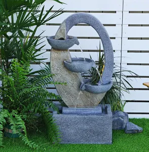 Fuente de agua de suelo Zen curva elíptica cascada jardín exterior moderna personalizada característica fuente de agua circulante con luces