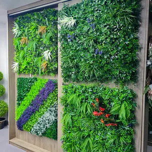P4 Anti-Uv Panneau de plantes vertes d'extérieur Faux gazon Toile de fond murale Haies artificielles pour système de jardin vertical
