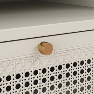Mesa de Noche Feeney de Dos Niveles, Color Blanco Crema, con Cajón y Estante Abierto para Dormitorio - Product Image 4