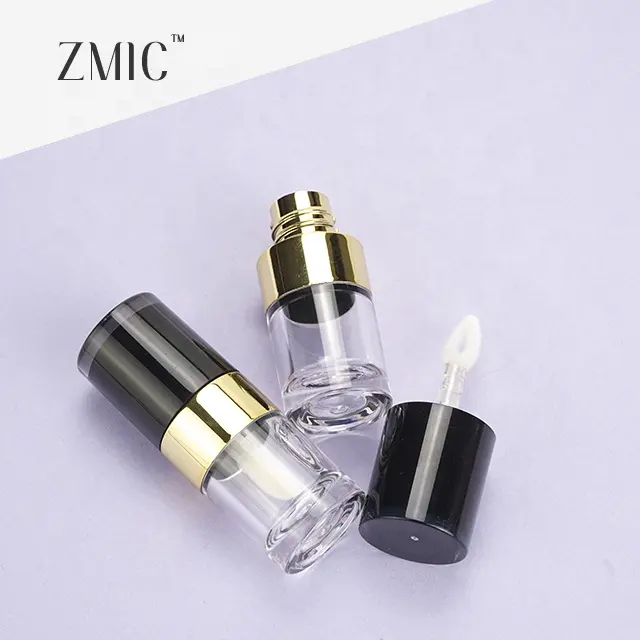 3 ml lindo oro brillo de labios contenedores Tubo negro brillante superior mini botella vacía redonda brillo de labios tubo contenedor 3 ml con cepillo de corazón