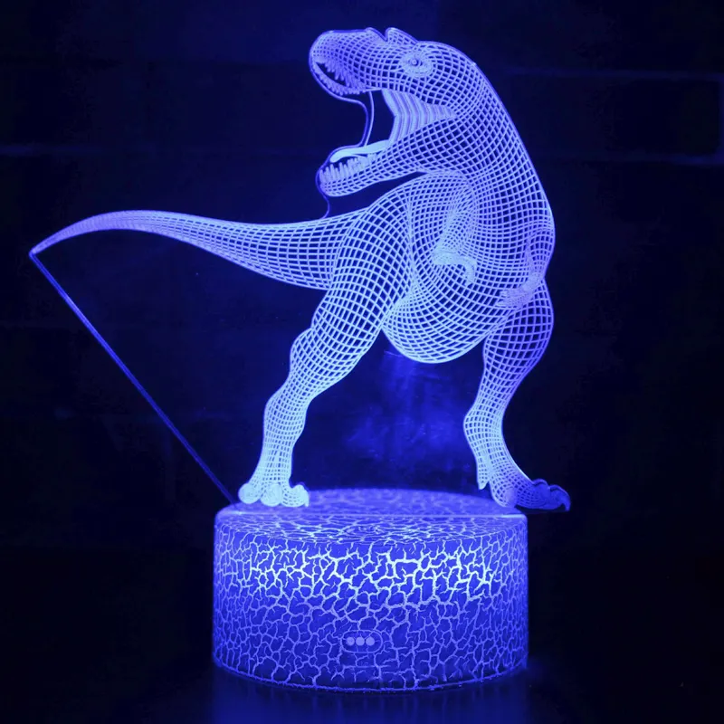 Lampu malam 3D akrilik foto kustom kreatif Lamparas dasar meja kamar anak-anak USB LED dinosaurus