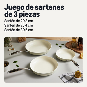 3 Piece Ceramic Non-Stick Frying <b>Pan</b> Set with <b>Stainless</b> <b>Steel</b> Handle Cream Skillet Cookware - Product Image 2