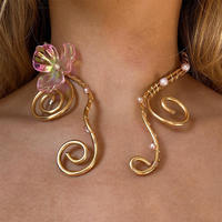 Kalung Choker Mutiara Spiral Bunga Iridescent Berlapis Kawat Gaya Vintage Y2K, Dapat Disesuaikan, Kalung Boho Statement, Perhiasan Pantai Wanita