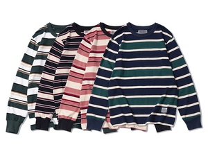 T-<span class=keywords><strong>shirt</strong></span> Streetwear Homme 280g 100% Coton Teint en Fil Jersey Rayé Breton Manches Longues Écologique Anti-boulochage Coupe Ample - Product Image 2