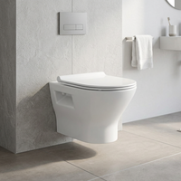 WC suspendu en céramique à double chasse avec réservoir encastré, couvercle de siège et accessoires de salle de bain