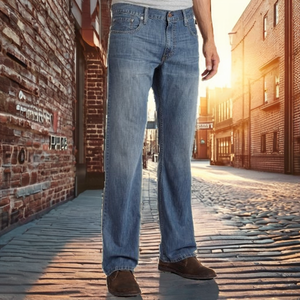 Pantalones vaqueros vintage de corte bootcut personalizados al por mayor, dibujados a mano, lavado medio, cintura media, 100% algodón, transpirables para hombre - Product Image 2