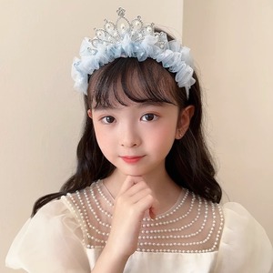 Serre-tête style princesse avec voile en résille, nœud perlé, dentelle plissée brodée et épingle à cheveux pour petite fille - Product Image 5