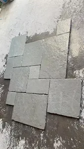 Antique Tumbled Grey Blue Limestone Pavers Courtyard