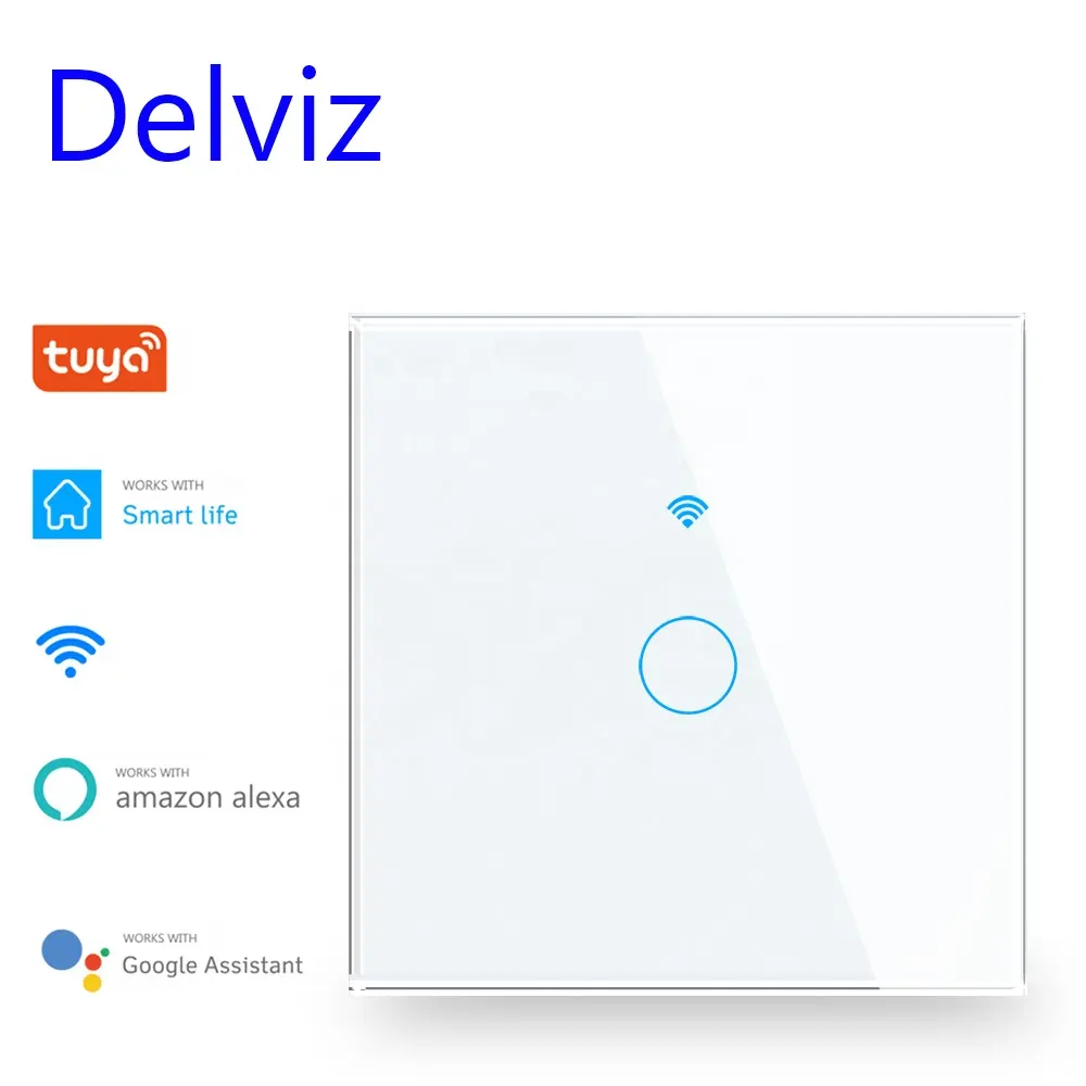 Delviz Crystal Glass Touch Panel Remote Control Smart Switch Socket Work With Google Alexa Tuya Wall Light WIFI Smart Switch