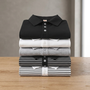 Polo rayé à manches longues pour garçons, col blanc, en coton tricoté, haut décontracté, t-shirt rayé avec col à revers, hauts polyvalents et tendance - Product Image 2