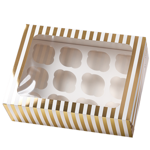 Boîtes à cupcakes personnalisées en gros, gaufrées, laminées mat, avec fenêtre transparente, 12 cavités, emballage alimentaire sûr - Product Image 1