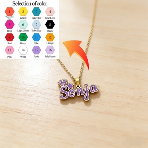 Collana con Ciondolo Personalizzato Duoying in Acciaio Inossidabile Placcato Oro 18K PVD con <span class=keywords><strong>Nome</strong></span>, Corona e Stella Smaltata Colorata per Ragazze - Product Image 5