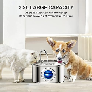 Transparent Window Cat <b>Water</b> Dispenser 3.2L/108oz Super Quiet& Pets Auto Filter Stainless Steel Cats <b>Water</b> <b>Fountain</b> - Product Image 4