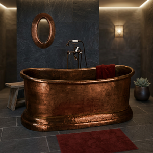 Bañera Ovalada de Cobre Hecha a Mano, Bañera Independiente con Acabado Antiguo y Base con Borde para Baño de Casa u Hotel - Product Image 1