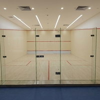 Système d'éclairage LED pour sol en plastique renforcé de fibres de verre avec mur entièrement vitré clé en main FH-VISION, professionnel, commercial, pour terrain de squash