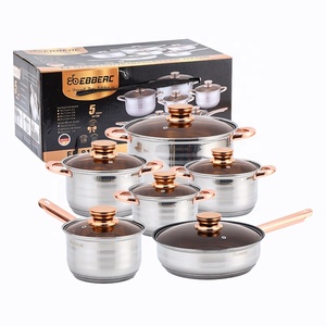 Batterie <span class=keywords><strong>de</strong></span> <span class=keywords><strong>Cuisine</strong></span> 12 Pièces Antiadhésive Fond Double en Acier Inoxydable, Casseroles et Poêles avec Couvercles en Verre pour Cuisinière à Gaz - Product Image 2