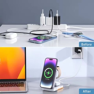 Soporte de cargador inalámbrico con luz LED plegable 3 en 1 para <span class=keywords><strong>iPhone</strong></span> 17 16 15 14 para <span class=keywords><strong>Apple</strong></span> <span class=keywords><strong>Watch</strong></span> para Airpods Pro estación de carga rápida - Product Image 4