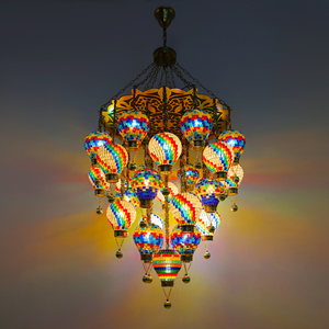 Lampadario Decorativo in Stile Turco con Mosaico, Placcato in Oro, Altezza Regolabile, Garanzia di 5 Anni, in Ferro e Vetro per Hotel e Ristoranti - Product Image 1