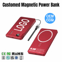 Chargeur portable ultra-mini Slim sans fil magnétique 20W PU PowerBank avec support de téléphone, batterie externe 5000mAh