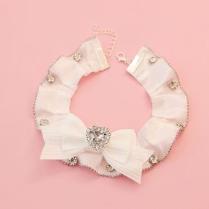 Collier pour chien et chat en dentelle avec nœud et pendentif perlé, collier-œillet pour animaux de compagnie, collier-collier pour chiens, chats et chiots, décoration de mariage - Product Image 5