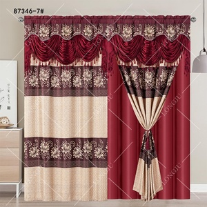 Venta al por mayor de alta calidad floral jacquard cortinas con cenefa y borlas delicadas Barra de bolsillo Blackout cortinas de doble capa - Product Image 2