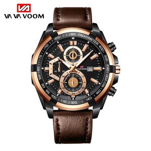 Montre à quartz pour homme de luxe de haute qualité avec logo personnalisé, boîtier en alliage d'acier inoxydable, cadran en verre, bracelet en cuir, calendrier professionnel - Product Image 5