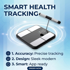 Balance connectée intelligente pour la composition corporelle avec application, 8 électrodes, analyseur professionnel <span class=keywords><strong>de</strong></span> la composition corporelle, capacité maximale <span class=keywords><strong>de</strong></span> 180 kg, écran LED en verre trempé - Product Image 1