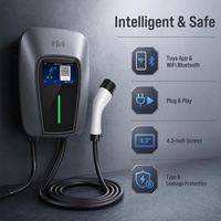 Station de recharge murale de type 2 avec écran de 4,3 pouces, application Tuya, WiFi, fonction TB, câble de 5 mètres, chargeur EV 7,5 kW