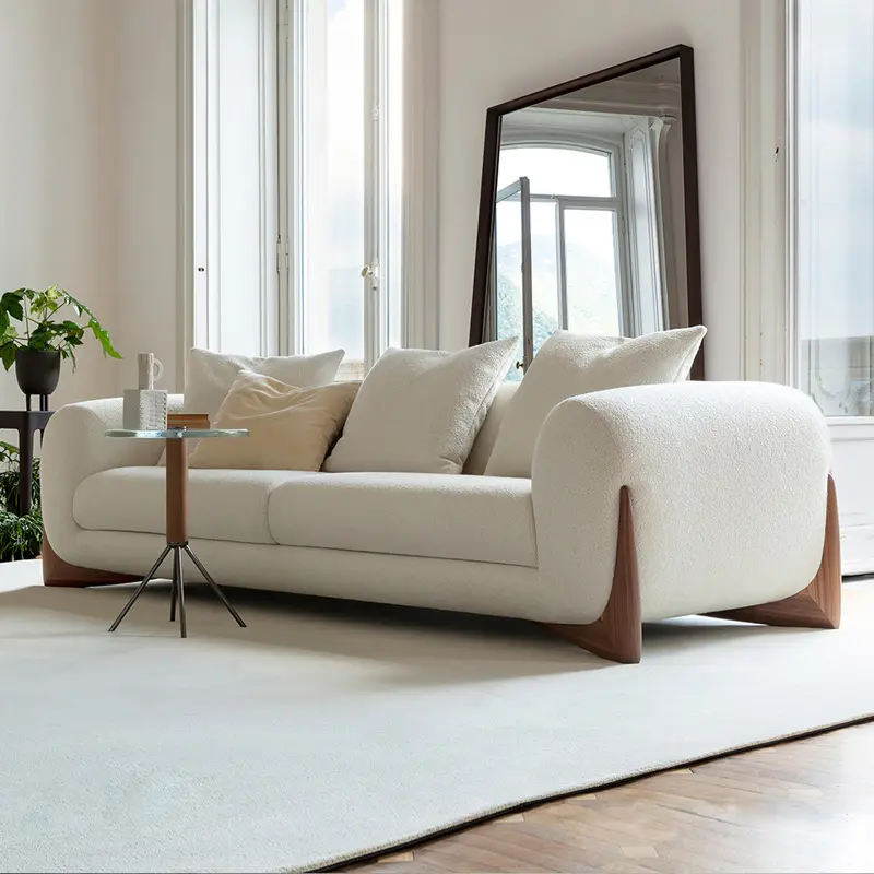Canapé blanc moderne pour salon, hôtel, Design, tissu, velours, Accent, chaise, Base en bois, tissu personnalisé, ensemble de canapés de Villa