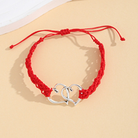 Ensemble de 3 bracelets en cordon rouge, tissage macramé, breloque cœur entrelacé argenté, cadeau bohème pour femme