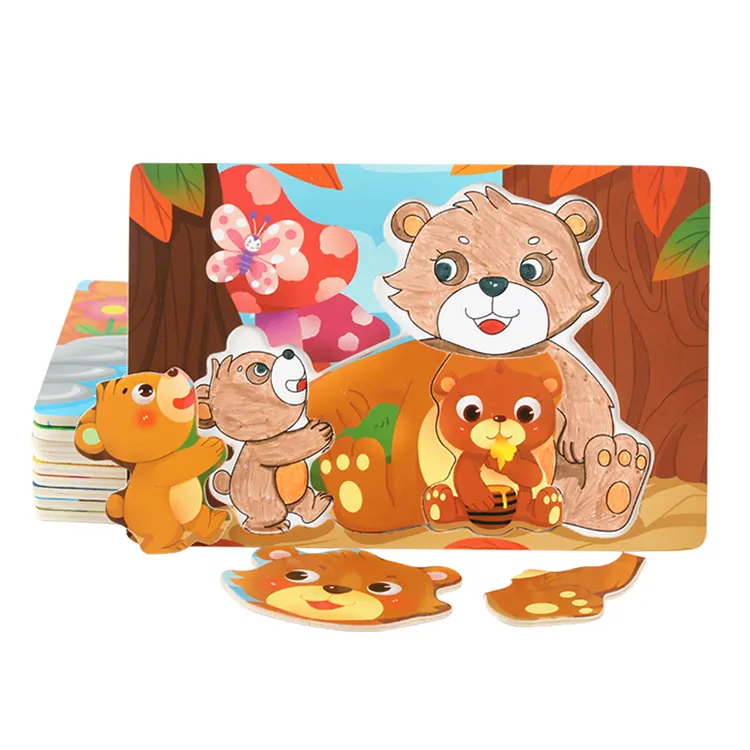 बच्चों लकड़ी पहेलियाँ Diy शिल्प बच्चों पेंटिंग खिलौने लकड़ी जानवरों बहु रंगीन रंग आरा पहेली
