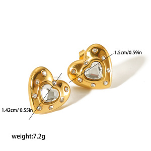 Pendientes de botón chapados en oro con circonita en forma de estrella y corazón para mujer, uso diario - Product Image 4