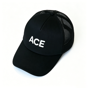Casquette Trucker en Maille Noire Personnalisée avec Logo ACE, Visière Courbe, 5 Panneaux, Unisexe, Polyester, Partie Avant en Maille Respirante, Dos Ajustable - Product Image 4