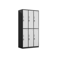 Armoire de rangement métallique à 6 portes et deux niveaux, noire et blanche, en acier, pour vêtements, pour employés, dortoirs et gymnases - Vente en gros usine