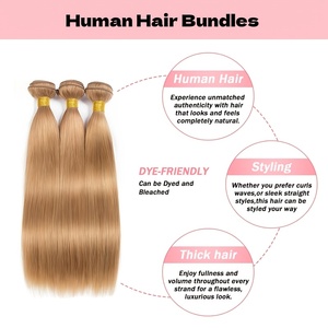 Paquete <span class=keywords><strong>de</strong></span> 3 o 4 mechones <span class=keywords><strong>de</strong></span> cabello liso suelto rubio miel, 100% cabello humano sin procesar, extensiones <span class=keywords><strong>de</strong></span> cabello virgen 15A brasileño - Product Image 2