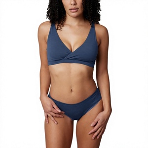 Ensemble de lingerie romantique 2 pièces pour femme, tendance, soutien-gorge sans rembourrage, culotte bikini, motif uni, sans armatures, taille haute extensible - Product Image 4