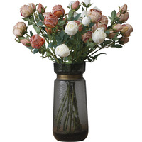 Bouquet de roses artificielles vintage à 5 têtes, effet soie brûlée, fait main, toucher naturel, aspect séché haut de gamme, pour la maison et les mariages