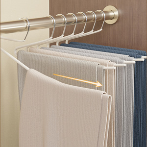 Cintre à pantalons avec pinces, organisateur de rangement gain de place pour armoire, type crochet, en PP, blanc crème, rose, gris, beige - Product Image 2