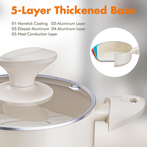 Ensemble de casseroles en céramique antiadhésives modernes 6 pièces avec poignées en bakélite et couvercles en verre pour cuisinières à gaz et à induction - Product Image 2