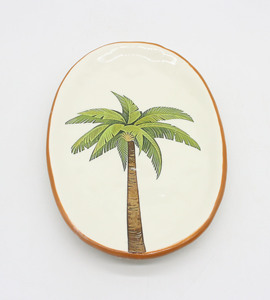 <span class=keywords><strong>Assiette</strong></span> <span class=keywords><strong>carrée</strong></span> en céramique avec imprimé palmier, base blanche, bord brun, style tropical, vaisselle pour servir les aliments à la maison - Product Image 1
