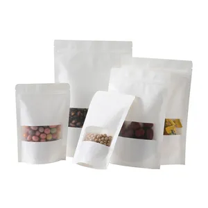 Resealable Bags Kraft Stand up Pouches with Window Zip Lock Coffee Bags Kraft Paper Bags