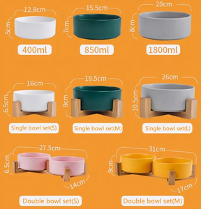 Grosir mangkuk anjing ditinggikan bermatte kustom mangkuk hewan peliharaan keramik antiselip dengan dudukan kayu - Product Image 6