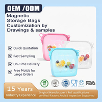 Sac de congélation en silicone anti-fuite avec logo personnalisé, multifonctionnel, autoportant, magnétique et réutilisable pour le stockage alimentaire
