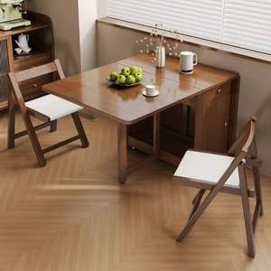 Solid Wood <b>Dining</b> <b>Table</b> Rectangle <b>Foldable</b> Telescopic Dual Purpose For <b>Dining</b> Room - Product Image 1