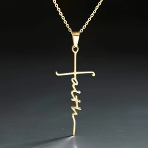 Collar con colgante de cruz de acero inoxidable, diseño minimalista de fe para hombres, uso diario, colgantes con temática geométrica de 50cm y 55cm - Product Image 3