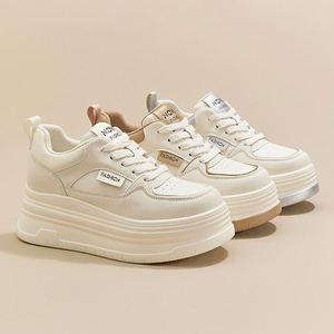 Baskets blanches élégantes et décontractées pour femmes, toutes saisons, avec talon compensé de 8 cm, en microfibre respirante, semelle épaisse, style mocassins - Product Image 6