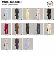 Ensemble de yoga pour femme à col rond et jambes larges, manches longues, sans rembourrage, dos en V, 2 pièces, couleur unie, anti-humidité, coupe ajustée, hiver