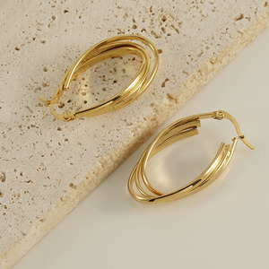 Zogxin Hoop Earrings 22x40mm Gold Stainless Steel Oval Geometric Design Fashion Jewelry for Women - Product Image 2