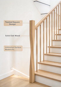 Balaustres minimalistas de madera maciza con diseño retorcido para barandilla de escalera, acabado natural duradero. - Product Image 3